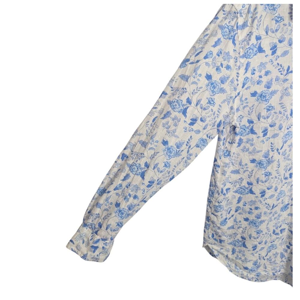 Joules White & Blue Jeanne Floral Linen Long Sleeve Top Size 6 - Picture 4 of 7